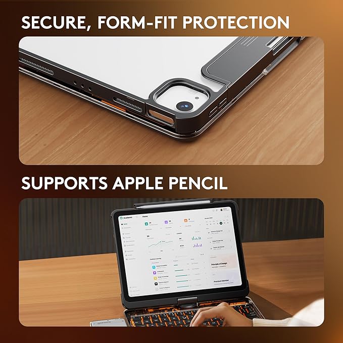 GUSGU Transparent Case with Wireless Keyboard for iPad 11th Gen 11-in.(A16, 2025), 2022 iPad 10th Gen 10.9-in, 7 Colors Backlight, Trackpad, 360°Rotating Stand, Tech Style