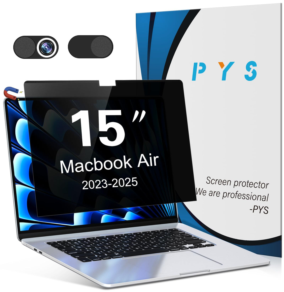PYS macbook air 13 inch privacy screen Compatible with MacBook Air 13.3'(Released in 2018-2021: A1932,A2179,A2337)-Anti Glare，Webcam Cover Slider，Provide Privacy, Ultra Slim，Easy On