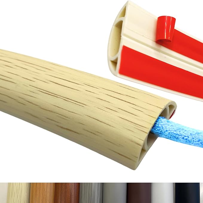 3.3ft Self Adhesive Floor Cord Cover,Heavy Duty Soft PVC Cable Protector and Extension Cord Hider,Cord Management System to Hide Wires on Floor,Cable Cavity:0.61" (W) x 0.32" (H) Beige