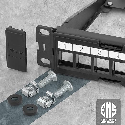 Everest 24 Port Keystone Patch Panel (1-Pack) - Removable 6-Port Panels - Use with Slim Profile Keystones ONLY (Wider Jacks May not fit Side by Side) - 8 Blank Keystone Jack Inserts Included