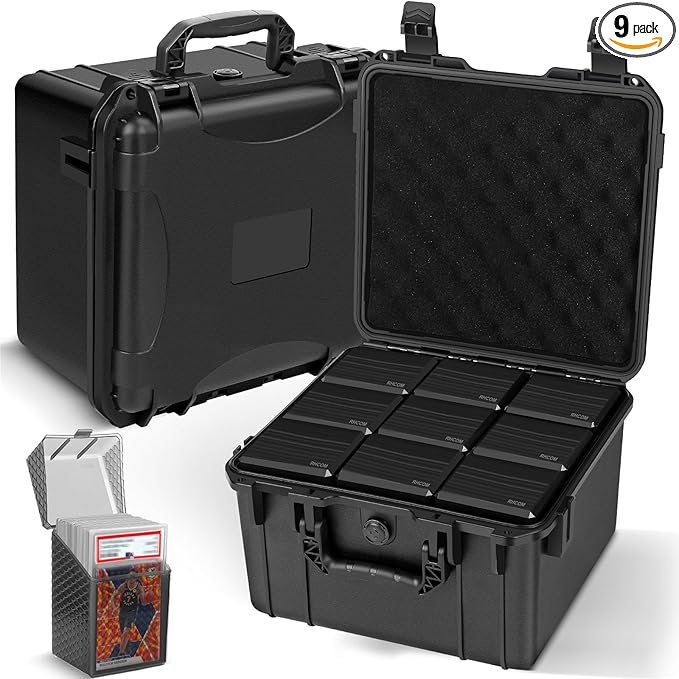 Graded Card Storage Box Set with 9 Clear Black Individual Deck Boxes - PSA Slab Card Case For PSA, CSG, BGS, Magnetic Cards Holder Storage (Black, 9 Pack)