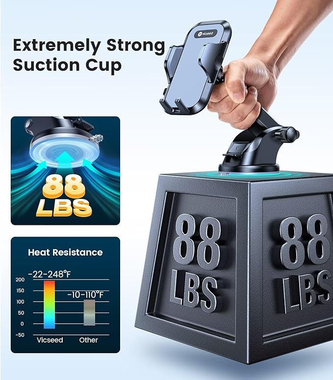 VICSEED [No.1 Powerful Suction] [Rally Racing-Grade Stability] Phone Holders for Your Car 2025 Upgraded Car Phone Holder Mount Truck Stand for Dashboard Windshield Vent for iPhone Samsung All Phones