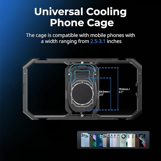 SMALLRIG All-in-One Cooling Dual Handle Phone Cage Kit for iPhone/Android, 15W Active Cooler & 4-in-1 USB-C Hub, Universal Compatibility 2.5-3.1" Phones, for Live Streaming- 5276