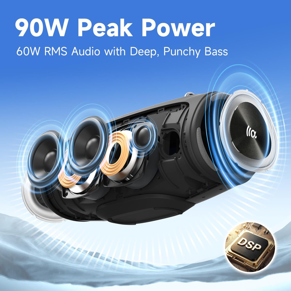 TAZATA Bluetooth Speaker Wireless, 90W Peak Loud Boombox Outdoor Speakers