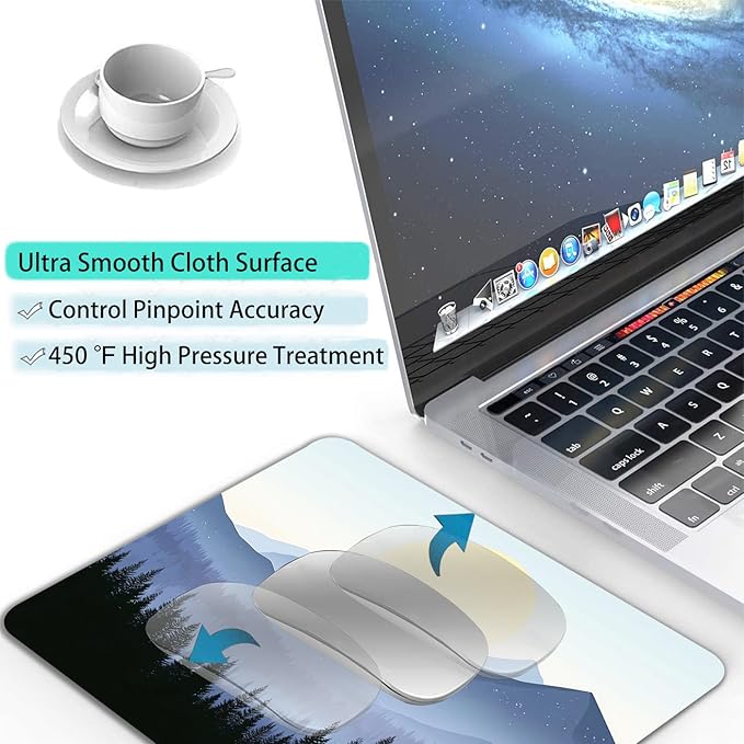 Misty Forest Moon Mountain Custom Mouse Pad with Non-Slip Rubber, Small Square Design for Wireless Laptop & Computer Mouse Pads for Desk, 9.5 x 7.9 inch Smooth Surface for Gaming & Office