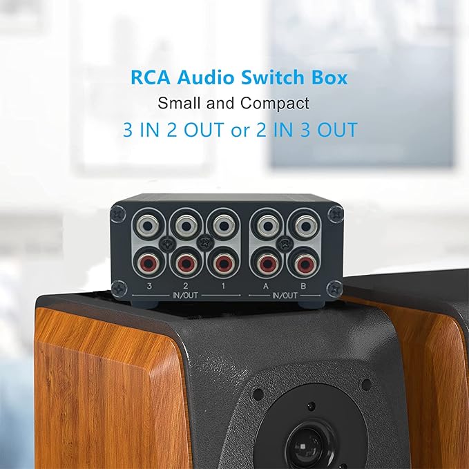 3 in 2 Out RCA Stereo Audio Switch Input Signal Source Switcher Selector Splitter Box -RC32