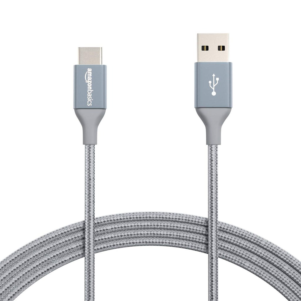 Amazon Basics Nylon Braided USB-C to USB-A 2.0 Fast Charging Cable, 480Mbps Speed, USB-IF Certified, for Apple iPhone 16/15, iPad, Samsung Galaxy, Tablets, Laptops, 10 foot, Dark Grey