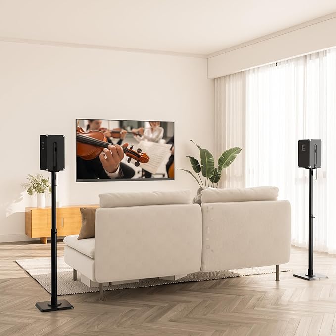 Mounting Dream Black Alloy Steel Speaker Stands, Height Adjustable Bookshelf Speaker Stand Pair, Universal Fit, 11 lbs Capacity, Set of 2 for Bose Polk JBL Sony Yamaha - 42" Max Height