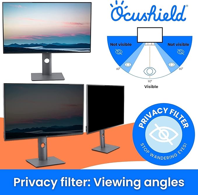 Ocushield 23.6” Premium Anti Blue Light Screen Protector with Privacy Filter for Laptops and Computer Monitors - Anti-Glare - Easy Install - Anti-Fatigue (522 x 294 mm)