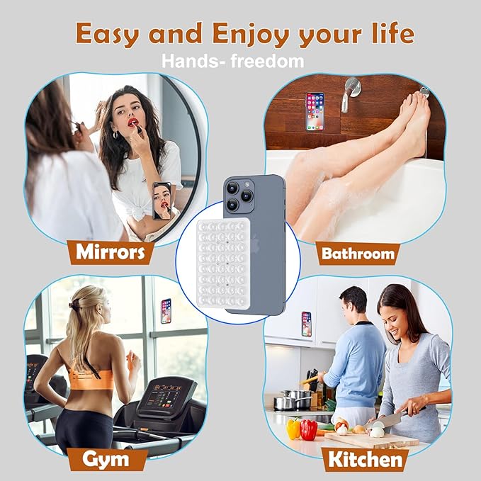 Silicone Double Sided Suction Phone Case Mount, Detachable Hands Free & Strong Grip Holder for Selfies & Videos, Compatible iPhone Android (Transparent, 1Pack)