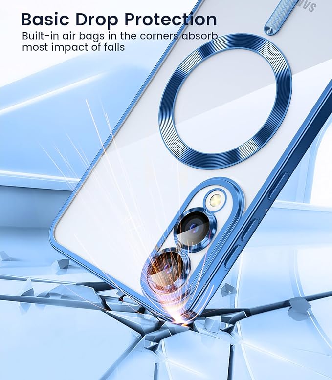 Slim Thin for Samsung Galaxy S25 Edge Case, Compatible with MagSafe, Built-in Camera Lens Protector, Shockproof Protective Phone Case, Soft Electroplated Clear Cover, Sapphire Blue