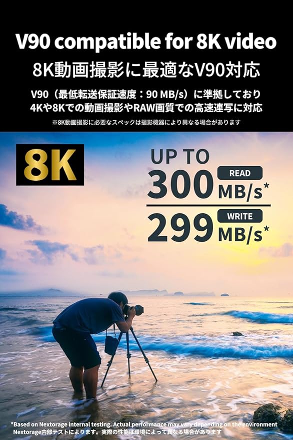 Nextorage 128GB SDXC UHS-II V90 Japanese Brand pSLC Max. Write Speed 299MB/s Max. Read Speed 300MB/s 4K Recording NX-F2PRO128G SD Card Memory for Camera