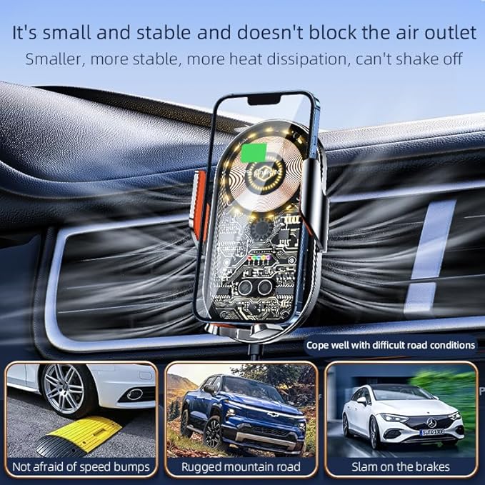 Wireless Car Charger, 15W Fast Charging Auto-Clamping Car Charger Phone Mount Air Vent Cell Phone Holder Compatible with iPhone 16 Pro Max/15/14/13/12/11, Samsung Galaxy S23/S22/S21/S20, etc