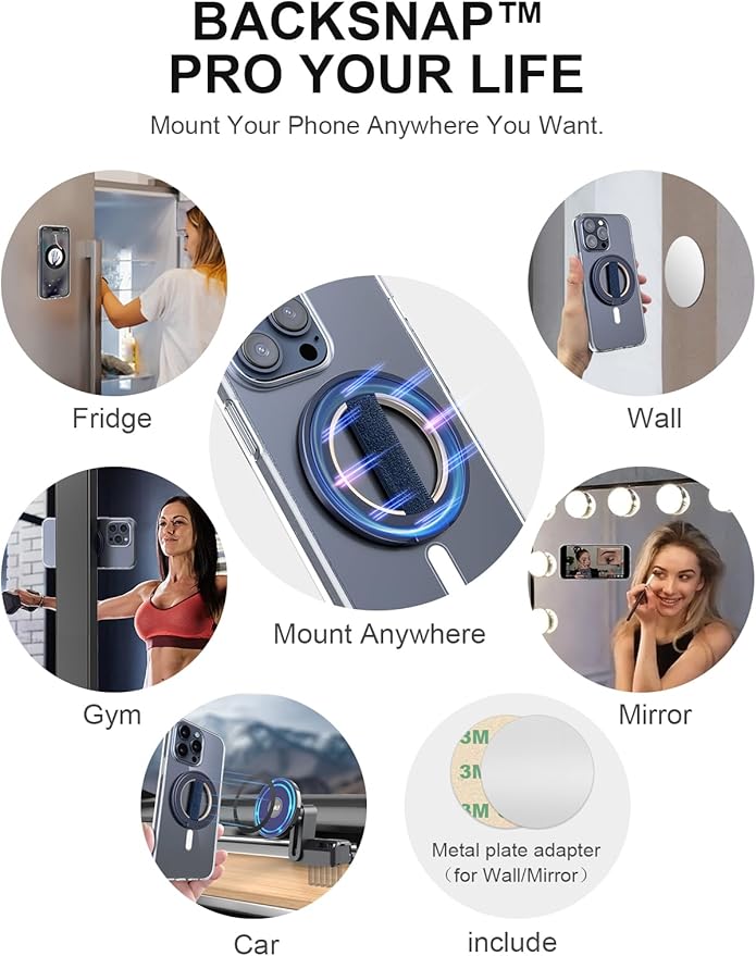 EWA MagOne Ultra Phone Grip Stand with Replaceable Elastic Finger Loop, Removable Magnetic Ring Holder Kickstand Loop, Double-Sided Magnetic Accessories for iPhone 16, 15, 14, 13 Pro/Max/Plus-Blue