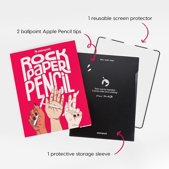 Astropad Rock Paper Pencil v2.0 – Paper Screen Protector for iPad Air 11-in (M2, 2024) & (M3, 2025) & iPad 10.9-in. (10th & 11th Gen) + Apple Pencil Tips 2 Pack – Compatible with Apple Pencil 1st and 2nd Gen