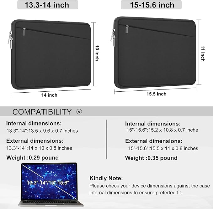 15.6 inch Laptop Case, Durable Computer Carrying Bag Protective Case Briefcase Handbag with Front Pocket, Laptop Sleeve Cover for 15.6 Inch HP, Dell, Lenovo, Asus, Notebook, Grey