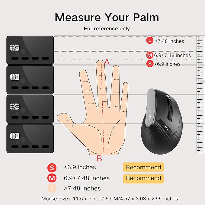 Vertical Mouse Wireless, 2.4G Rechargeable Mouse with Battery Indicator,4 Level DPI,Ergonomic Design for Comfort and Reduced Wrist Strain, Ideal for Home,Office Use (Black)