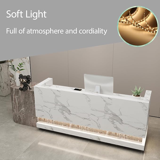 Front Desk Reception Counter - Lockable Storage & Keyboard Tray | Reception Desk with Counter, Customizable Large Counter Table (Black+White, 104'')