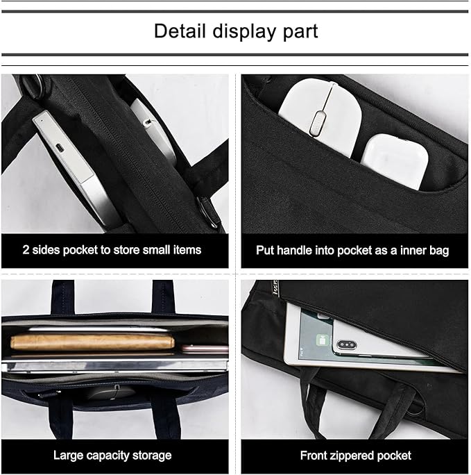Voova Laptop Bag 13 14 Inch, Waterproof Computer Sleeve Carrying Case with Shoulder Straps & Handle Compatible with Macbook Air 13 M2/M3/M4, MacBook Pro 13/14, HP Dell Lenovo Chromebook 14, Black