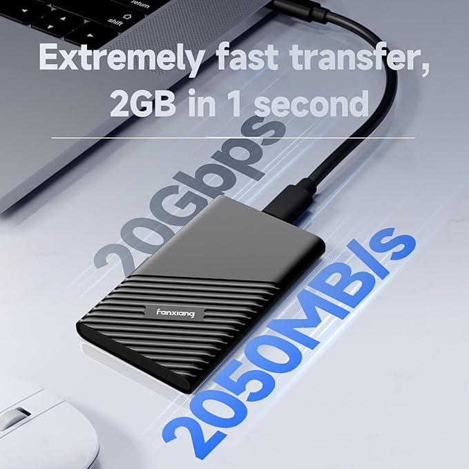 fanxiang 1TB External SSD, Portable Solid State External Hard Drive USB 3.2 Gen2x2, Up to 2000MB/s, USB-C External Storage for iPhone 15/Pro, PC, Laptop, Creators,Gaming Console - PS2000W