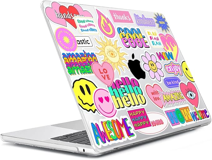 Compatible with MacBook Air 13 inch Case 2025 2024-2022 M4 A3240 M3 A3113 M2 A2681, Plastic Hard Shell&Keyboard Cover&Screen Film&Webcam Cover for MacBook Air 13.6 inch Case, Trendy Patches