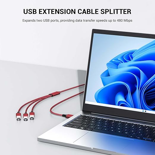 3.3FT USB Splitter 3 in 1 Out, A Male to 3 Female Extension Cable, USB Y Splitter Support Charging and Data Transfer for TV/PC/Laptop/MacBook/Keyboard/ PS4/ PS5/ Flash Drive/LED Etc.(Red)