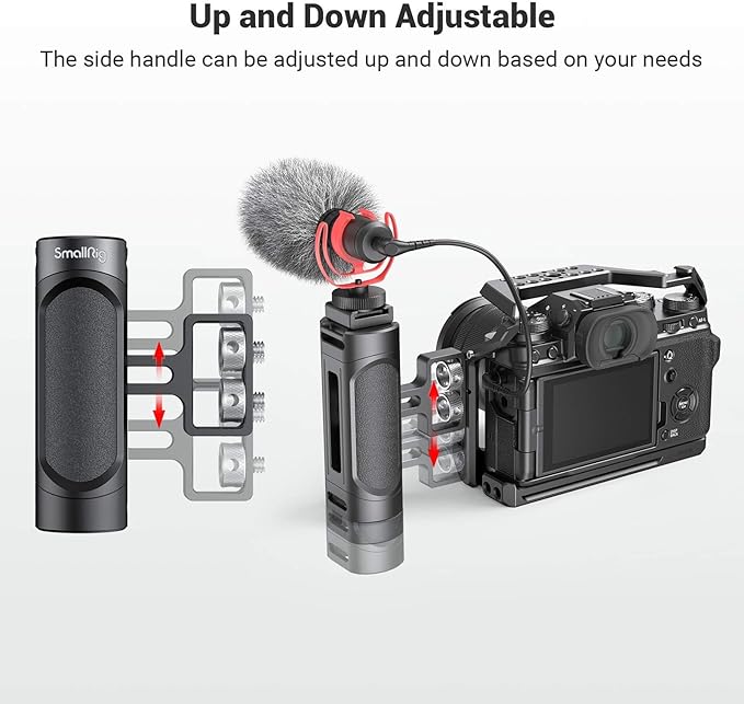 SMALLRIG Mini Side Handle Handgrip with Dual 1/4"-20 Screw Mount for Mirrorless Digital Camera DSLR Camera Small Camera Cage Built-in Wrench, Up and Down Adjustable - 2916