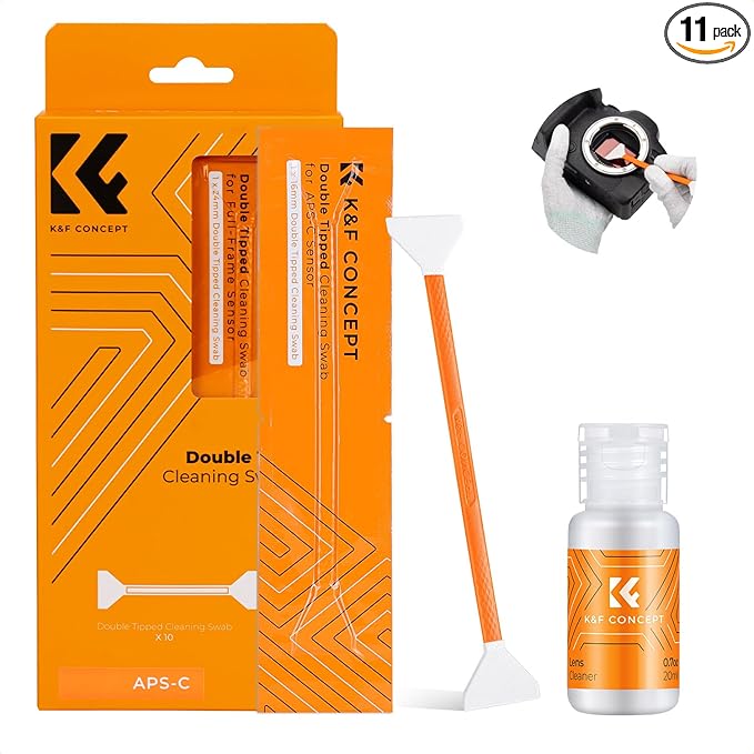 K&F Concept 16mm APS-C Sensor Cleaning Kit, Mirrorless Digital Camera Lens Cleaner Kit - 20ml Sensor Cleaner & 10 X Double-Tipped Sensor Cleaning Swabs for APS-C Type CMOS & CCD Sensors