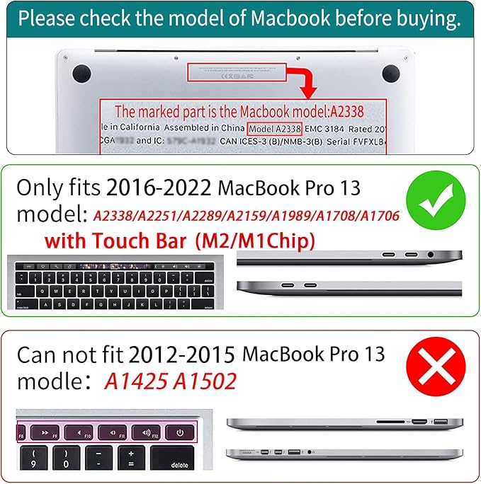Teryeefi for MacBook Pro 13 inch Case M2 M1 2022 2020 2019-2016 Model A2338 A2289 A2251 A2159 A1989 A1706 with Touch Bar, Hard Shell Case & Keyboard Cover & Screen Protector, Green Leaf