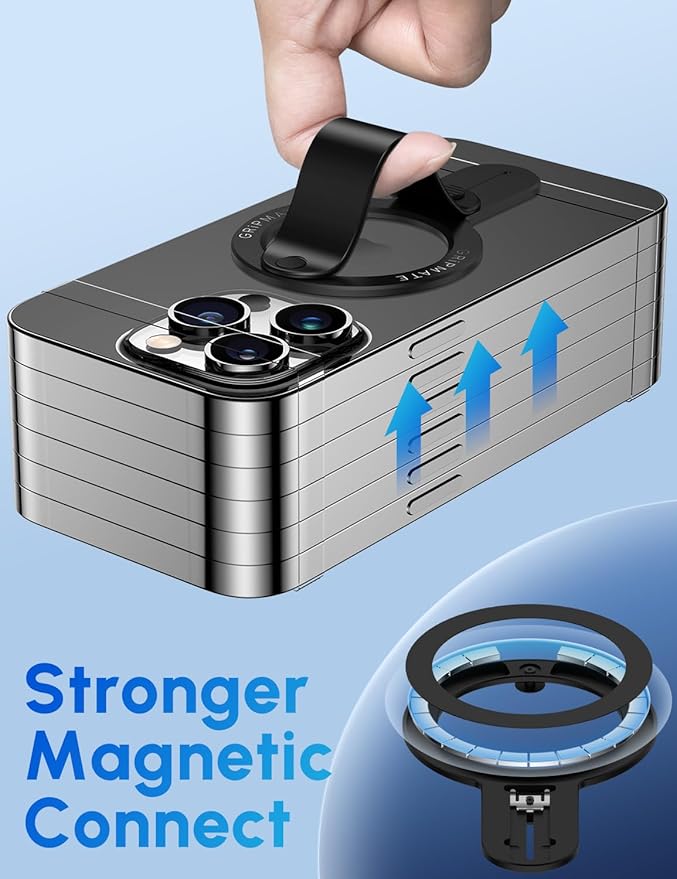 MagSafe Phone Grip for iPhone - Magnetic Phone Ring Holder Detachable for iPhone 16 - Comfortable Finger Phone Ring Grip for Apple 15/14/13/12,Black