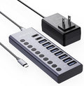ACASIS 10 Ports 60W USB C 3.2 Hub, 10Gpbs Data Transfer, 20V/3A Power Adapter, Individual On/Off Switches, Aluminum Housing, USB Splitter for PC, Computer, Laptop, Mobile HDD, Flash Drive