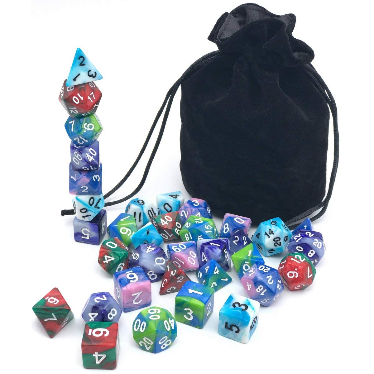 Dice Set for Dungeons&Dragons, DND, RPG Games, Polyhedral Dice Set, Assorted Dice Set, 35 Total, 5 Sets with Drawstring dice Pouch