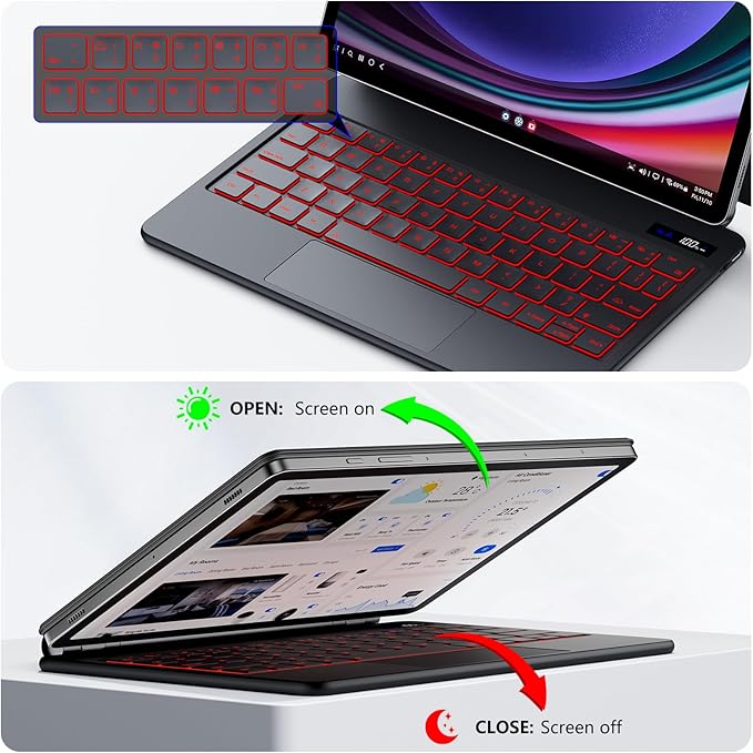 Magentic Keyboard Case for Samsung Galaxy Tab S10+/ S9+ /S9 FE+/S8+/S7+/S7 FE 12.4", 7 Color Backlit Wireless Bluetooth Magic Keyboard Case Cover Stand,Multi-Touch Trackpad,LED Power Display