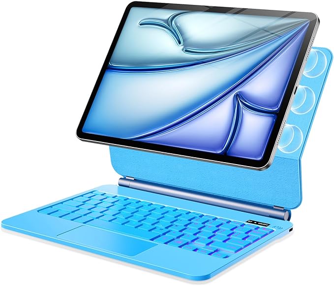 Keyboard Case for iPad Air 13 inch,iPad Pro 12.9 inch (3/4/5/6th Gen),Easy-Set Floating Cantilever Stand Magic Magnetic Backlit - Multi-Touch Trackpad Keyboard Case for iPad (Light Blue)