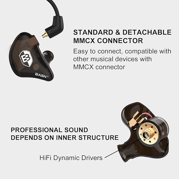 BASN in Ear Monitor Headphones for Musicians, Bsinger 2nd Generation Sound Isolating Earphones with Dual Dynamic Drivers Detachable MMCX Cable (Brown)…