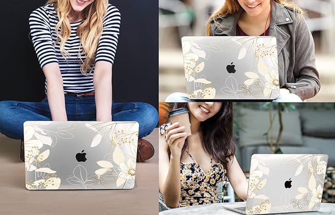 CISSOOK Compatible with M2 MacBook Pro 13 Inch Case 2025-2020 Release M1 M2 A2338 A2289 A2251, Plastic Hard Shell Case & Keyboard Cover for MacBook Pro 13 with Touch Bar, Golden Flowers