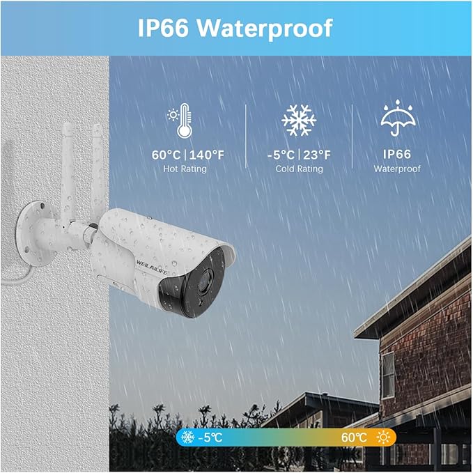 WEILAILIFE 【Dual Antenna Enhanced】 5MP Outdoor Wireless Security Camera System, Wireless DVR System, WiFi Video Surveillance, Home Security Cameras