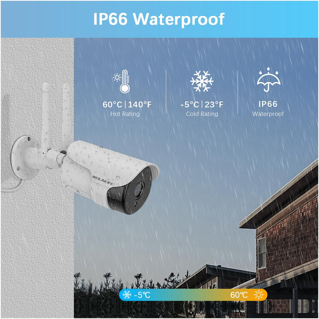 WEILAILIFE 【Dual Antenna Enhanced】 5MP Outdoor Wireless Security Camera System, Wireless DVR System, WiFi Video Surveillance, Home Security Cameras