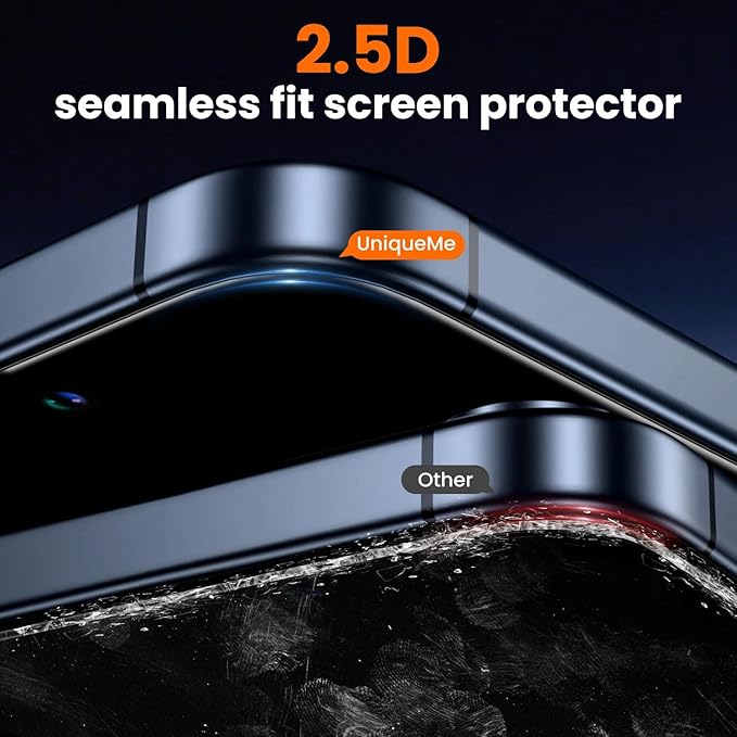 UniqueMe for iPhone 15 Pro Max Screen Protector, [Military Grade Shatterproof & 9H+ Hardness] Screen Protector 15 Pro Max Tempered Glass Full Coverage Protection, Easy Installation, 2 Packs