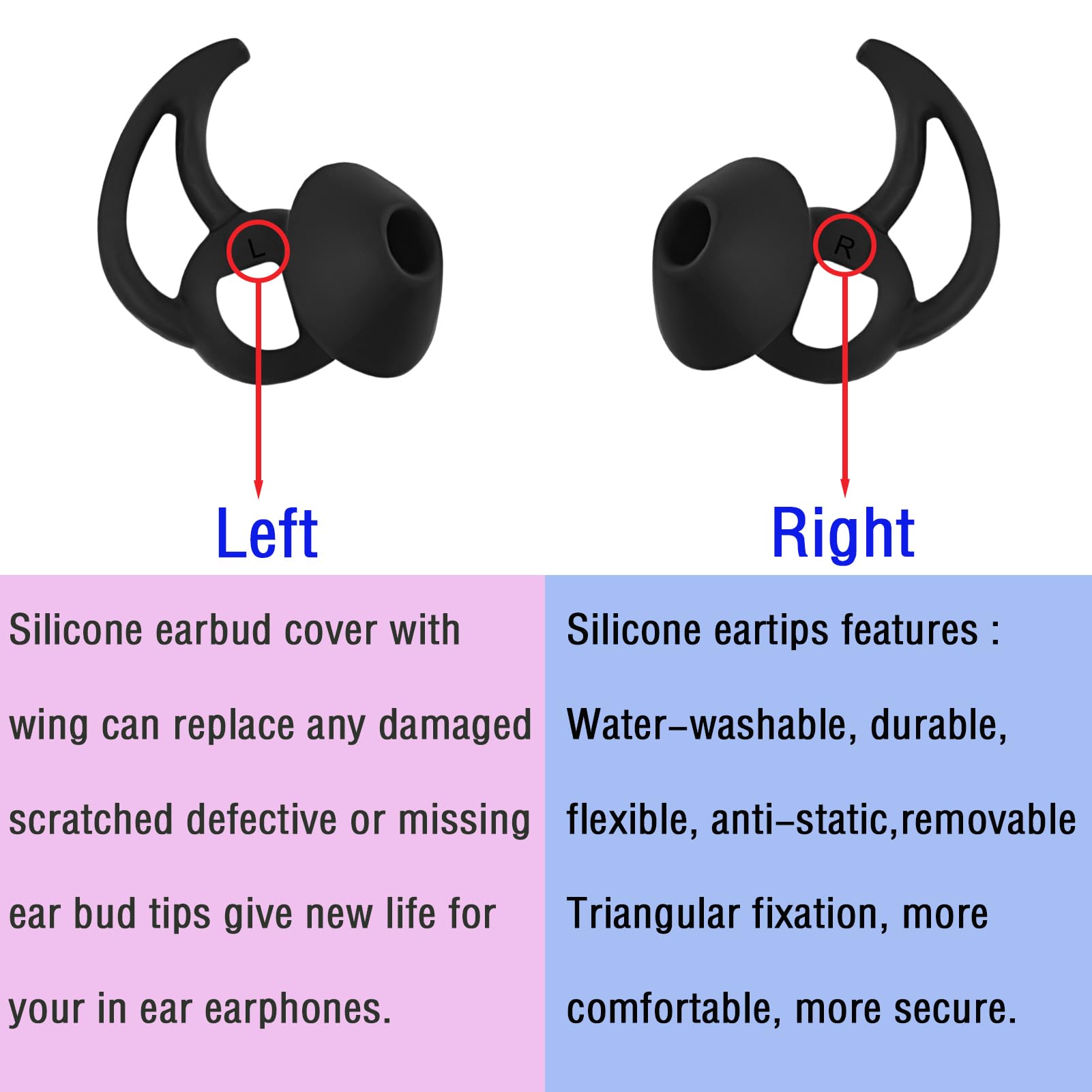 WKYMY Earbud Replacement Tips Silicone Earbud Tips Ear Bud Covers Compatible with Bose Quietcomfort and Sport Headphone Ear Tips 3 Pairs S M L Black