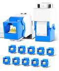 AMPCOM CAT6 RJ45 Keystone Jack - Reusable UTP Ethernet Wall Jack with Adjustable Ratchet Lock Design, No Tool and Zip Tie Required - 50u Gold Plated - Blue (12-Pack)