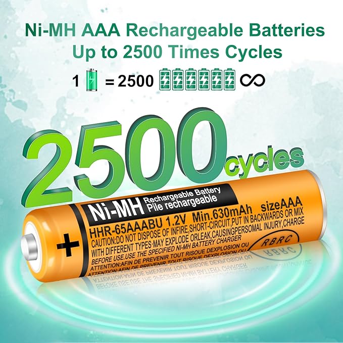 8 Pack HHR-65AAABU NI-MH Rechargeable Batteries 1.2V 630mAh AAA Battery for Panasonic Cordless Telephone Batteries