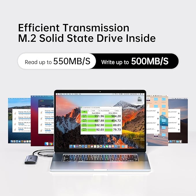 SSK 2TB SSD External Hard Drive, Portable SSD Up to 550MB/s Fast Solid State Drives, External Drive USB 3.2 Gen2 SSD for iPhone 15/Pro, Windows, Mac, Android with LED Light, Trim, Smart Supported
