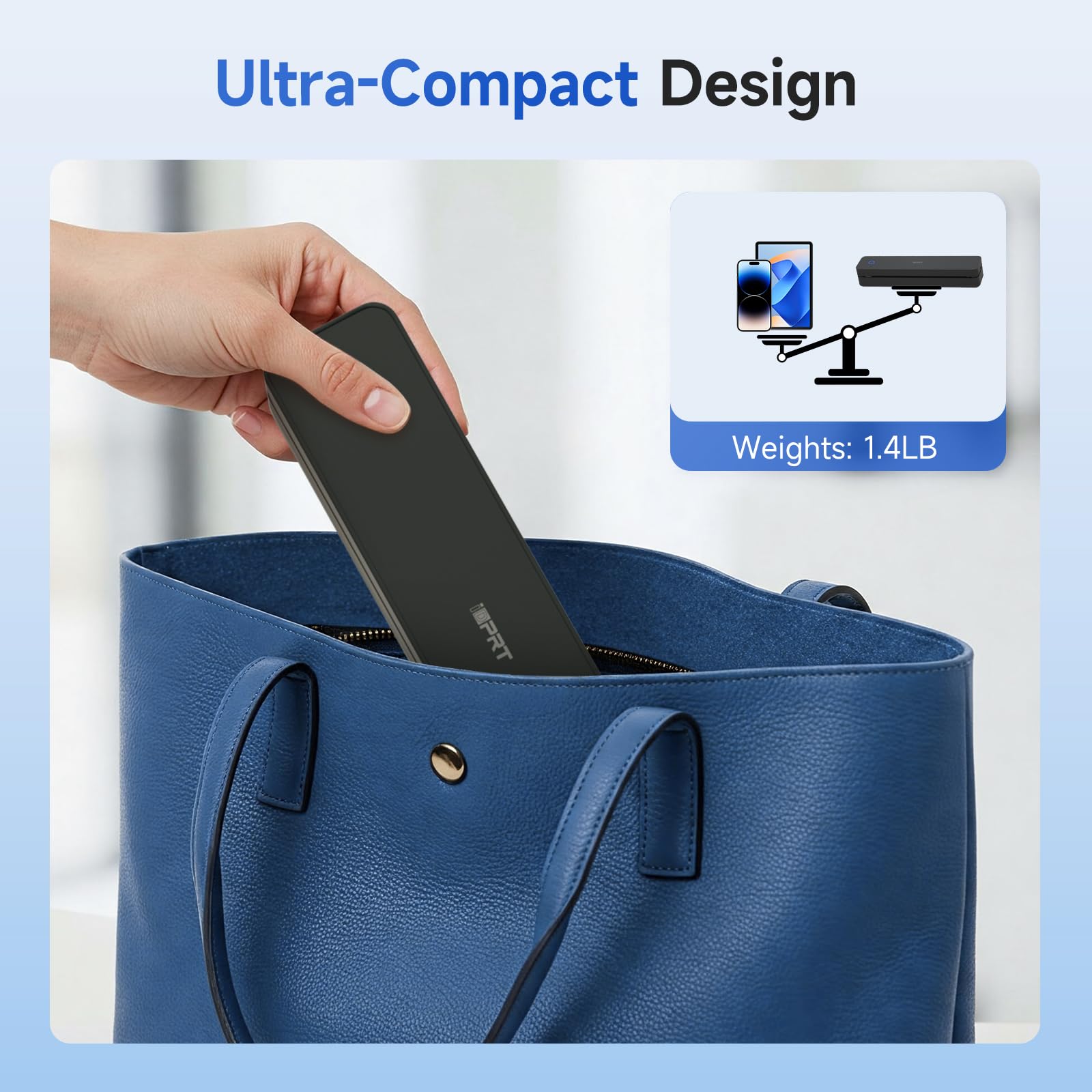 iDPRT Portable Printer Wireless for Travel - Bluetooth Mobile Printer Support for 8.5"x11" US Letter, Inkless Compatible with iOS, Android, Laptop for Office, Car and Home (300DPI, Black)