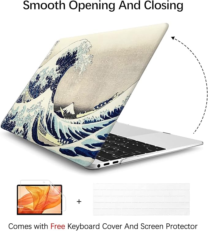 Berkin Arts Compatible with MacBook Air 13 inch Cover, 2022-2018 Release A2179/A2337 M1 with Touch ID with Keyboard Cover & Screen Protector Ukiyo-e (The Great Wave by Hokusai)