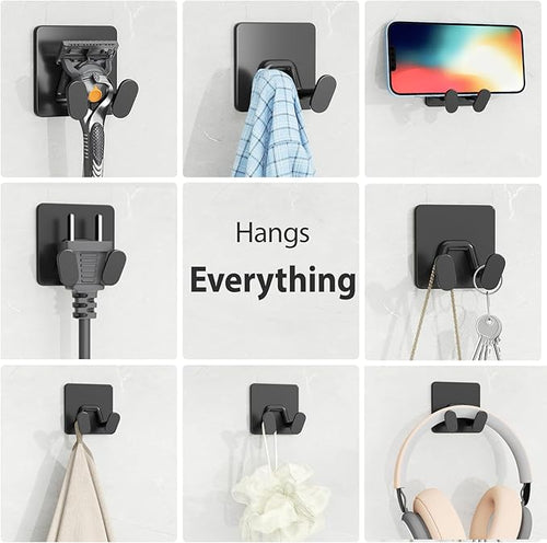 Adhesive Shower Hooks for Inside - Extra Sticky Razor Holder, Black 6 Pack