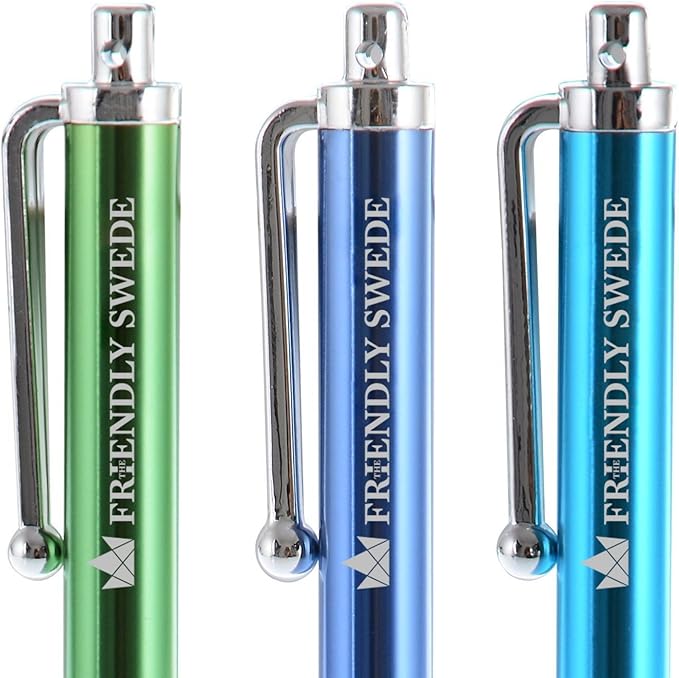 The Friendly Swede Micro-Knit Stylus Pen for Touchscreen — 6-Pack Hybrid Fiber Tip Universal Capacitive Stylus Pen for iPad; Lanyards & Cleaning Cloth - Silver/Aqua Blue/Green/Dark Blue/Yellow/Black