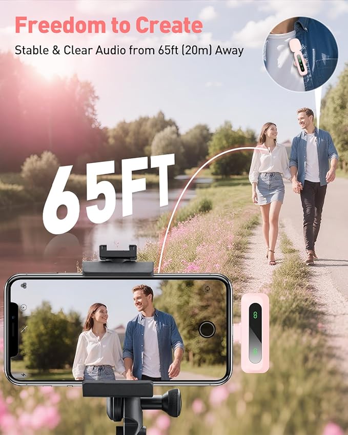 USB C Lavalier Microphone Wireless Mini Mic for Type-C Android Phone/Tablet/PC Video Recording Clip-on Mics with Rotatable Clip&Denoise Recording, Ideal for Vlog Tiktok YouTube Content Creator, Pink