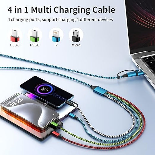 4 in 2 Multi Charging Cable, USBA/C Universal Charging Cords 2 Pack 5FT