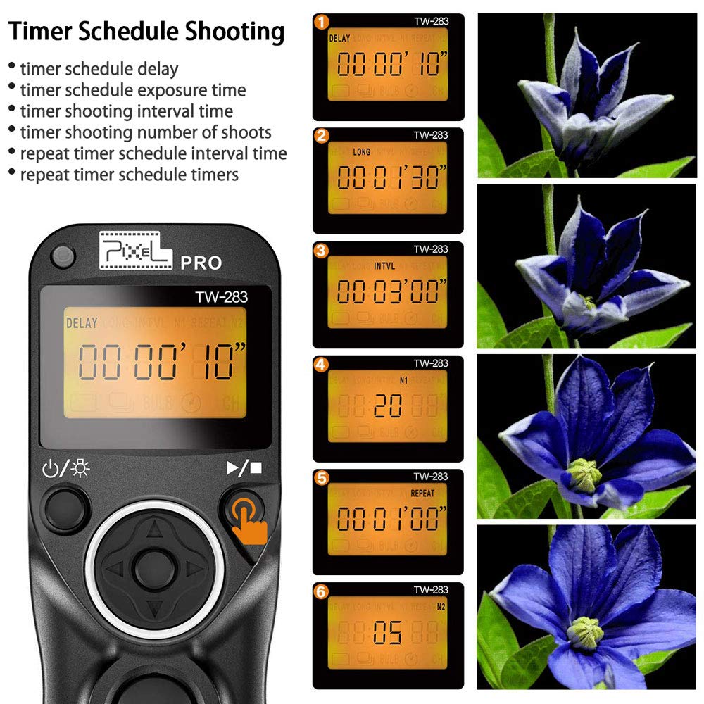 Remote Control Compatible for Sony, Pixel Wireless Shutter Release Cable TW-283 S1/S2 Timer Remote Control Compatible for Sony Alpha A100 A350 A450 A550 A560 A9 A99 A77 A7RII A7
